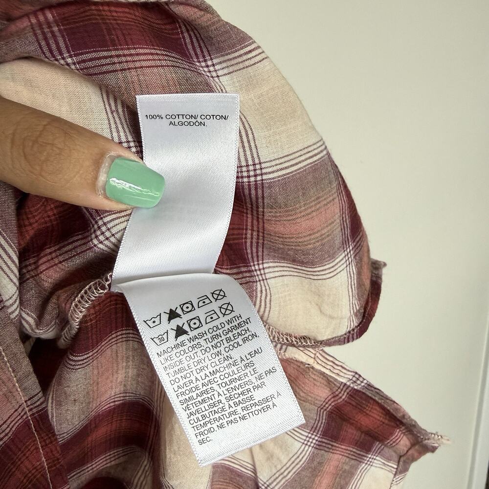 Lucky Brand Womens Top Medium Plaid Popover Button Detail Peasant Boho Prairie - Picture 5 of 7